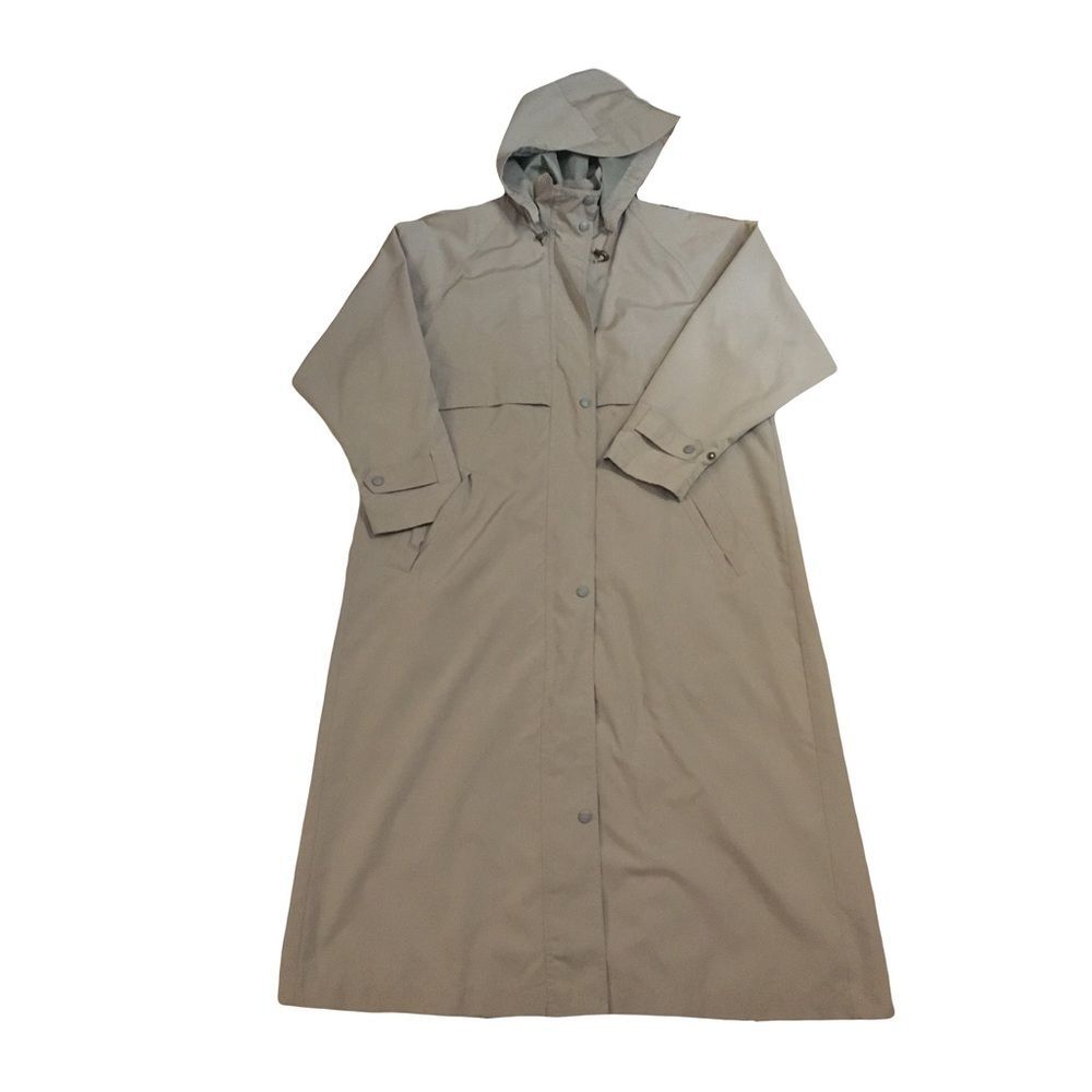 L.L.Bean Women’s petite Medium Long Trench coat Sand beige zipper snaps hood